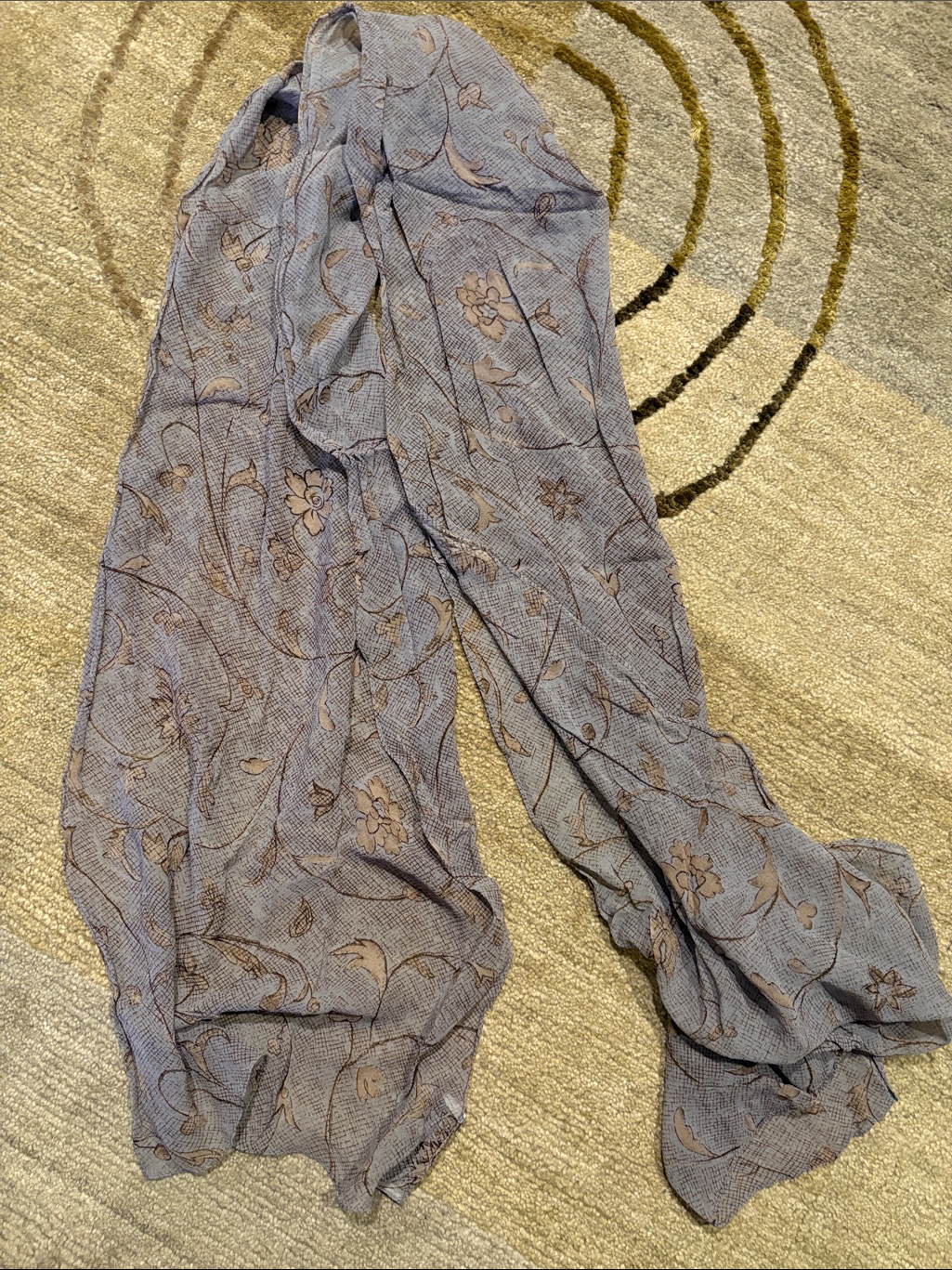 Emanuel Ungaro Pale Gray And Tan Floral Vintage Silk Scarf